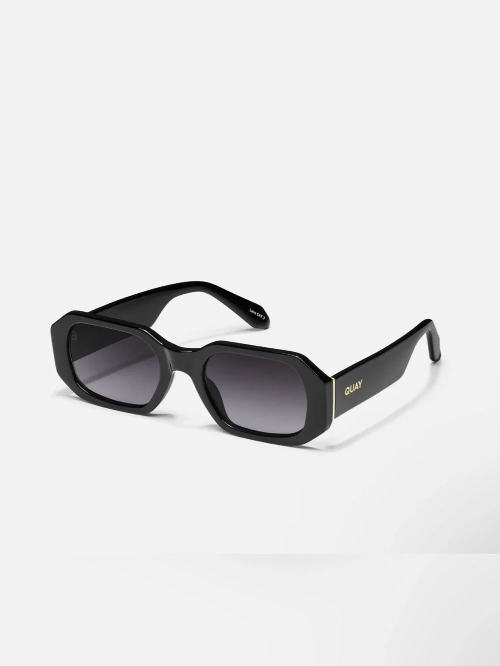 Quay HYPED UP Black Fame / Smoke Lens Geometric Narrow Sunglasses - Picture 1 of 9